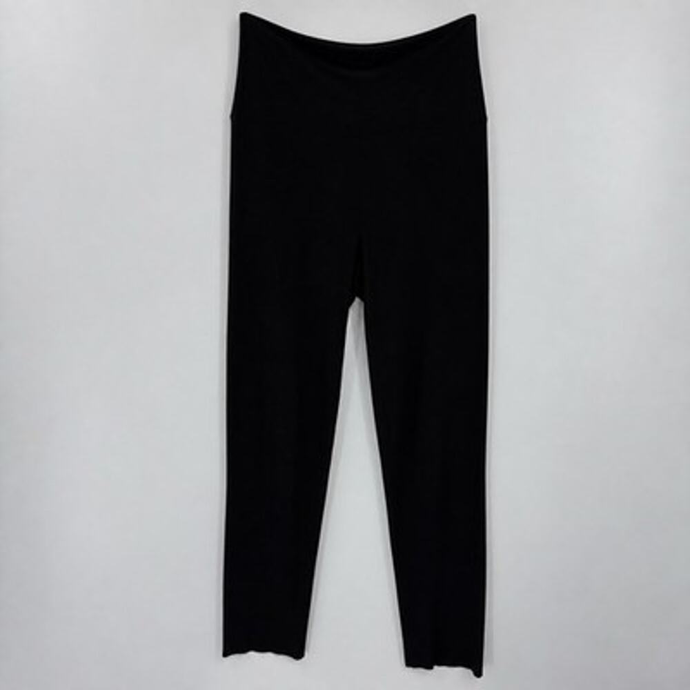 Norma Kamali Wide Waistband Pull on Pants Womens Medium Black Slinky Knit Ankle